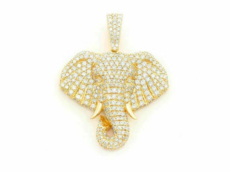 2.30 ct Diamond Wise Young Elephant Pendant With Free Chain 14K Yellow Gold Over
