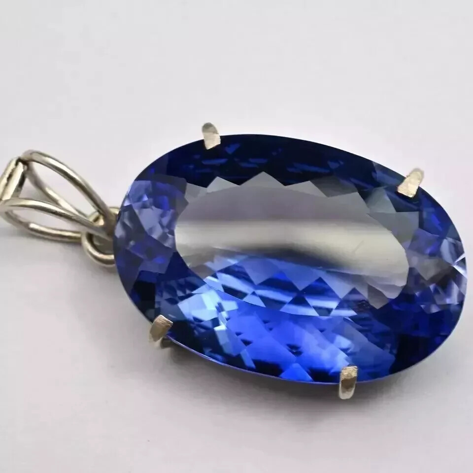 23 Ct Natural Blue Sapphire Certified Oval Cut 925 Solid Silver Pendant Gemstone