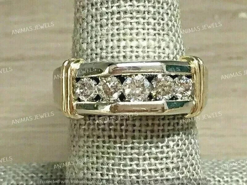 2Ct Round Cut Moissanite Men’s Engagement Ring 14K Two-Tone Gold Plated