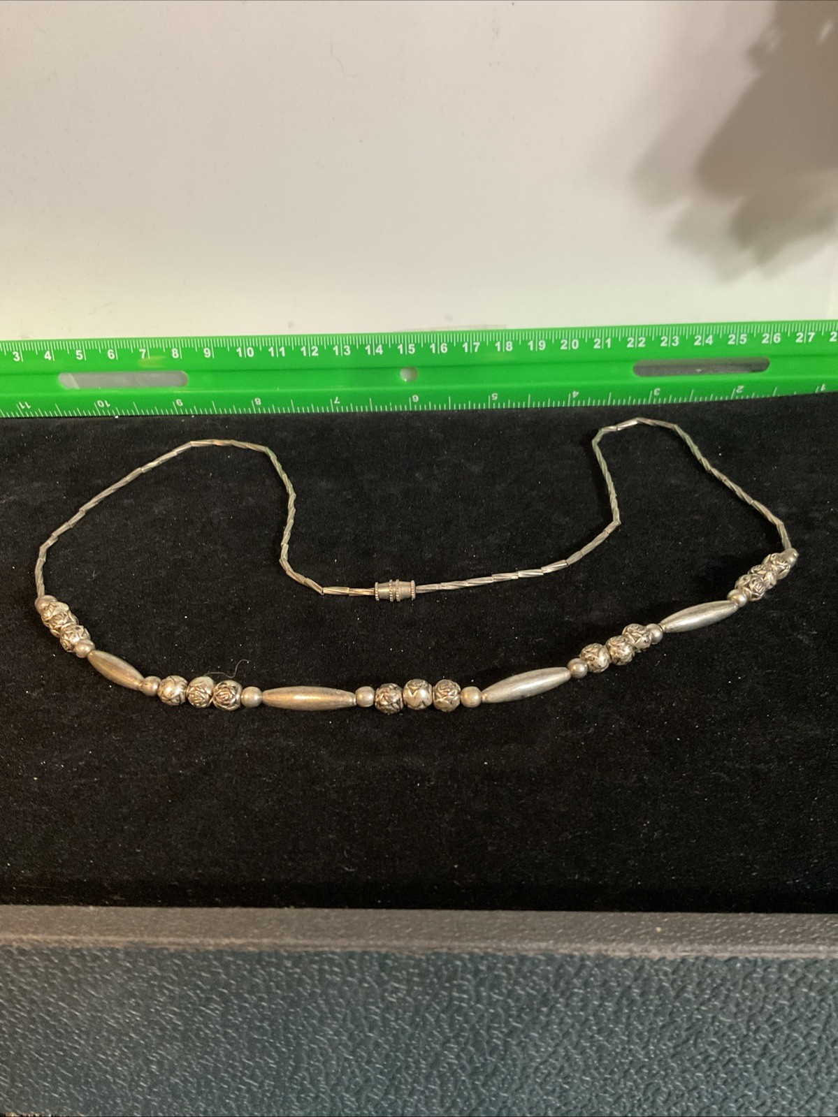 Old Pawn Sterling Silver NavajoNecklace 24″ No Mark Bead And Station