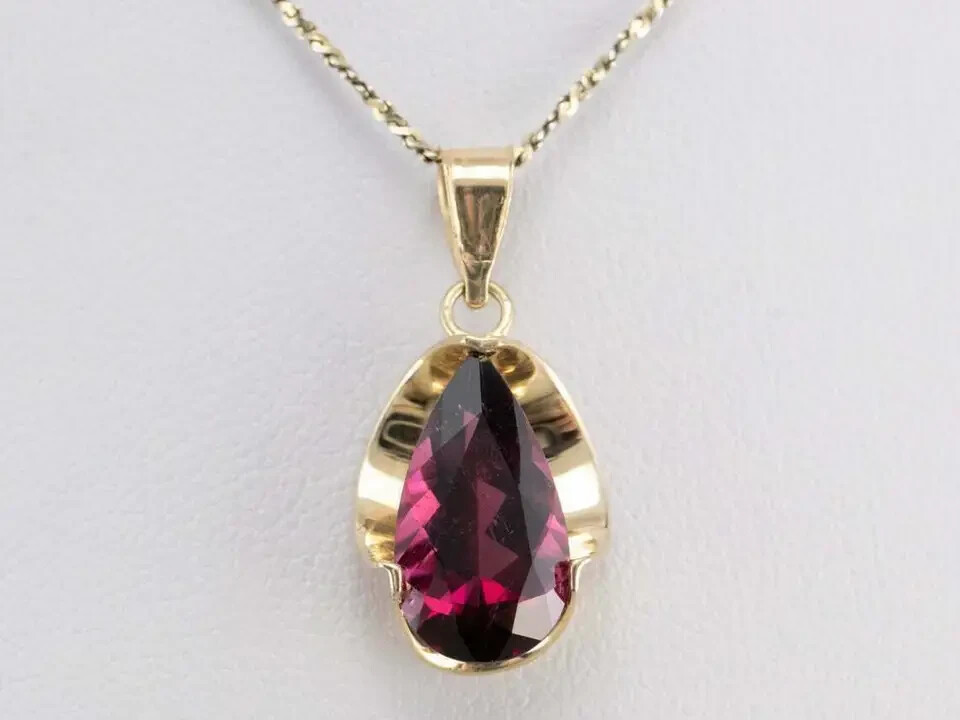 2.00Ct Pear Cut Red Ruby Solitaire Pendant 14K Yellow Gold Finish Free Chain