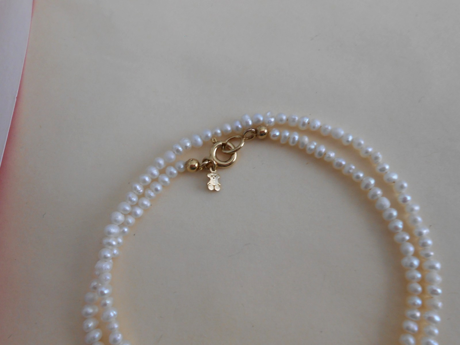 Tous 18k gold plating over silver 2mm Pearl Choker Necklace 38cm =15″