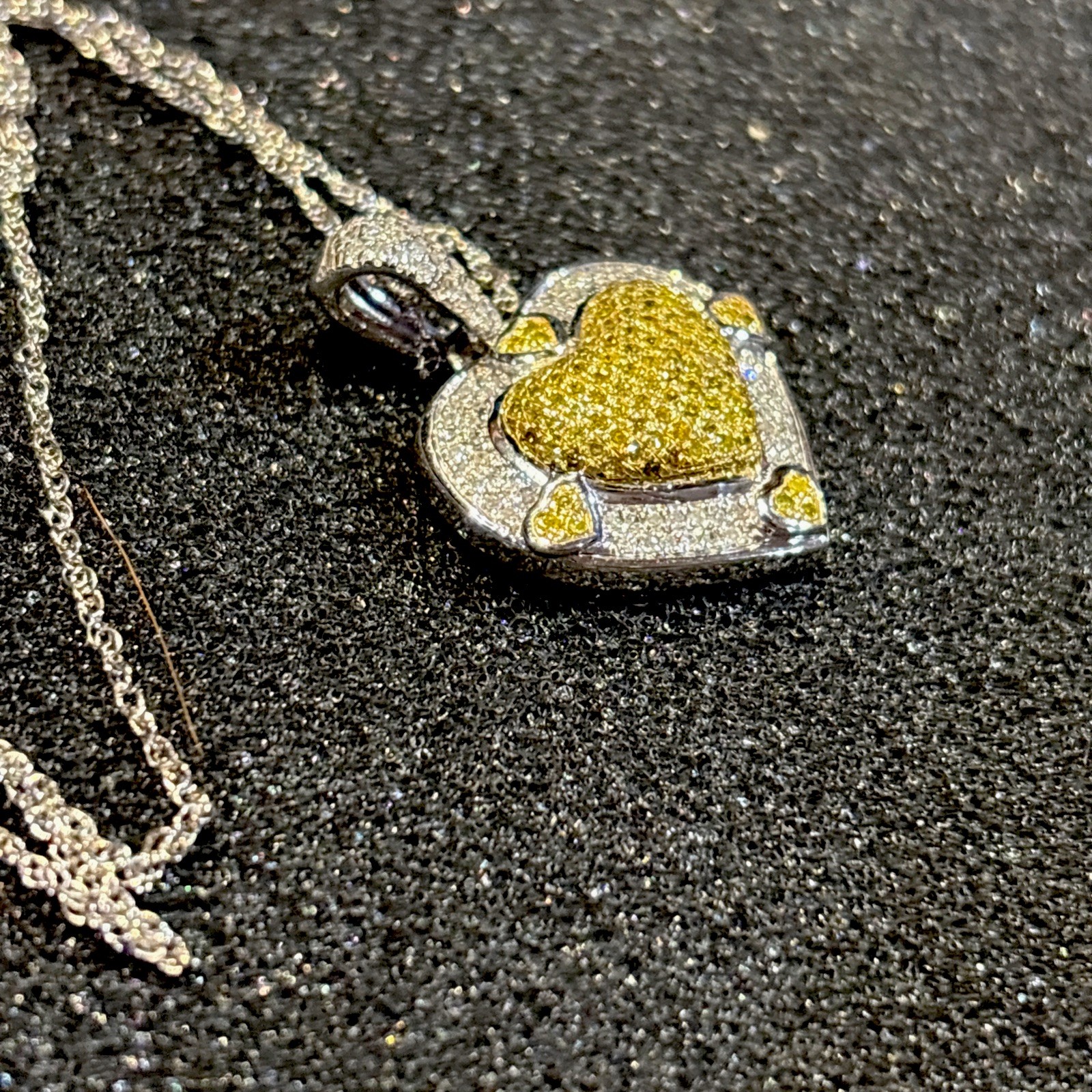 .50 CTW Round Single Yellow Diamond And White Rhodium Over Silver Heart Necklace