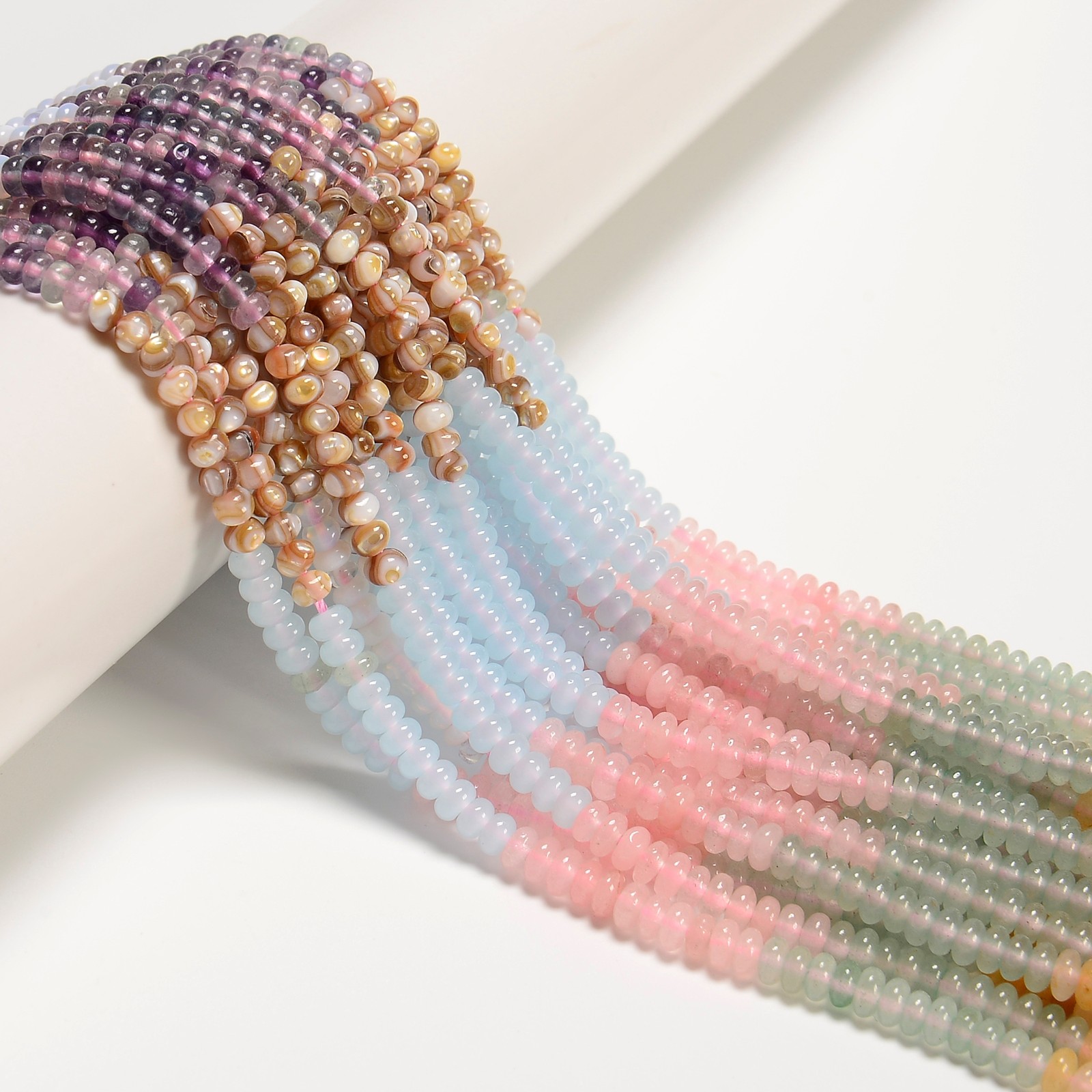 17 Multi-color Gemstone Smooth Rondelle Beads Size 2x4mm 15” Strand