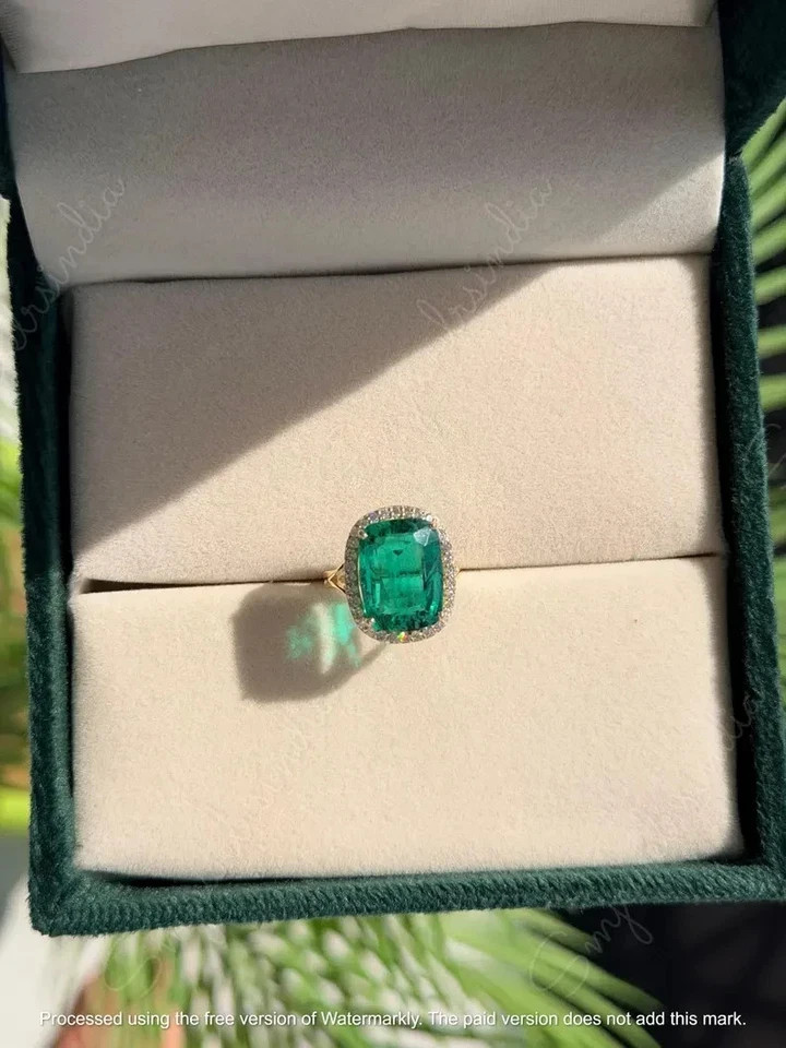 4.50Ct Emerald Cut Natural Emerald Diamond Engagement Ring 14K Yellow Gold 6 7 8