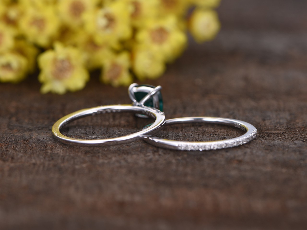 1.30 Ct Cushion Cut Natural Emerald Diamond Wedding Ring 14K White Gold Size 7