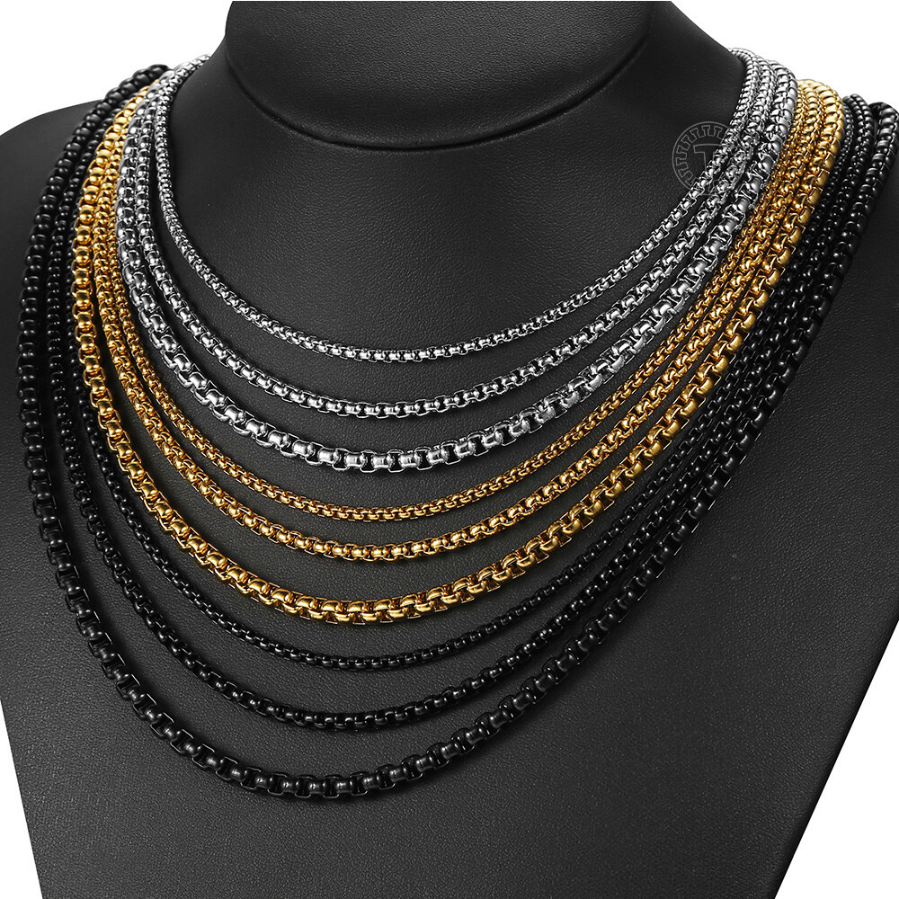 2/3/4/5MM Round Box Link Chain Necklace Gold Plated Choker 16-36″ For Men Women