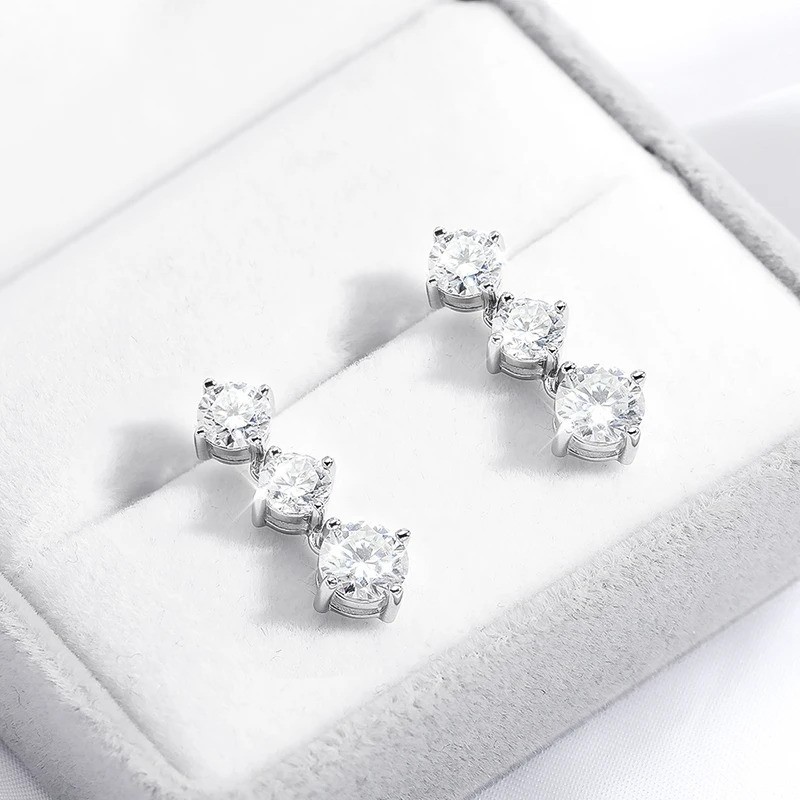 3.6CTTW Journey Dazzling Moissanite Dangle Drop Earrings 925 Silver WG