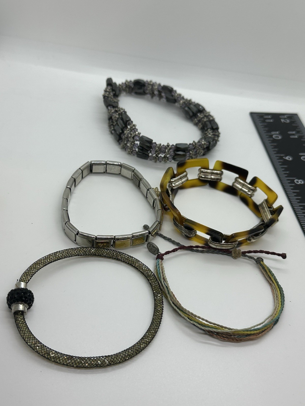 Mixed Bracelet Lot 5 Pc Acrylic Link Italian Charm Mesh Crystal Beaded Boho