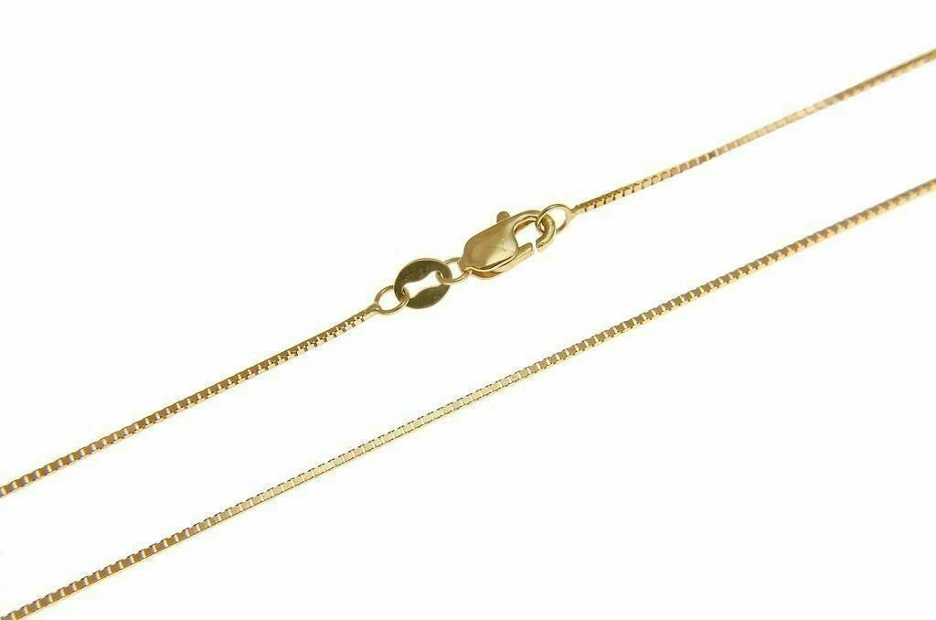 14K Solid Yellow Gold Box Necklace Real Gold Chain Lobster Clasp 0.6mm Italian