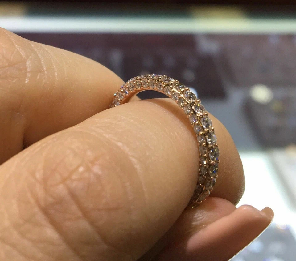 2Ct Round Lab-Created Moissanite 14k Rose Gold Plated Eternity Wedding Band Ring