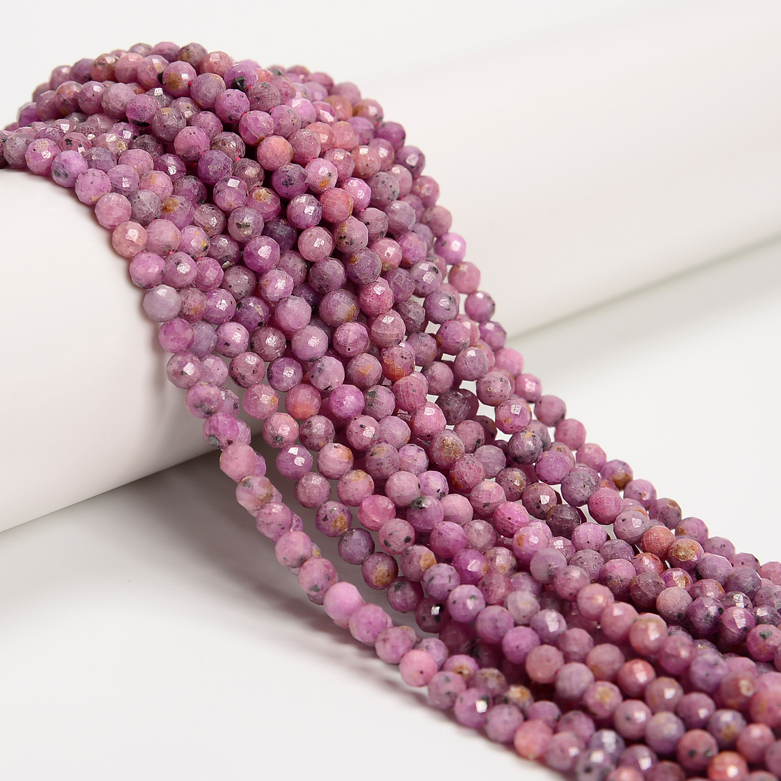 Natural Pink Red Color Ruby Faceted Round Beads Size 3mm 4mm 5.5mm 15.5” Strand