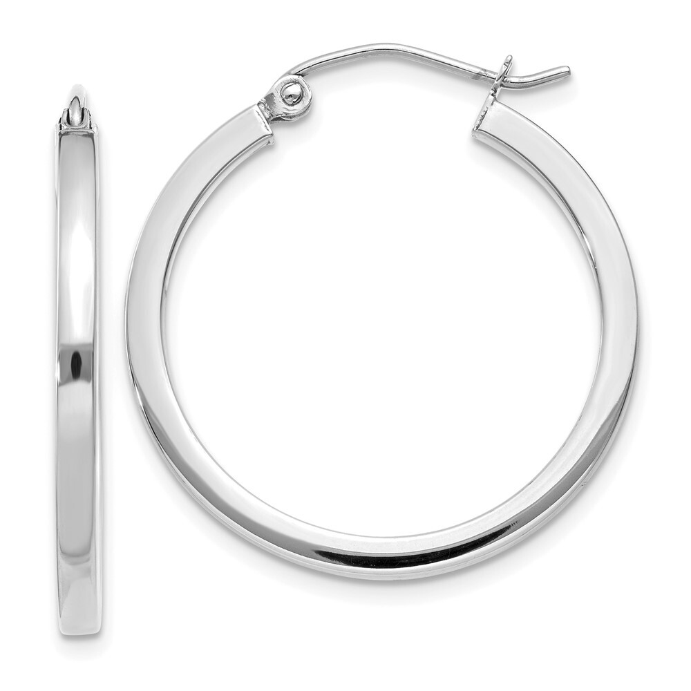 14k White Gold 2mm Square Tube Hoop Earrings for Women 1.8g, L- 25mm, W- 25mm