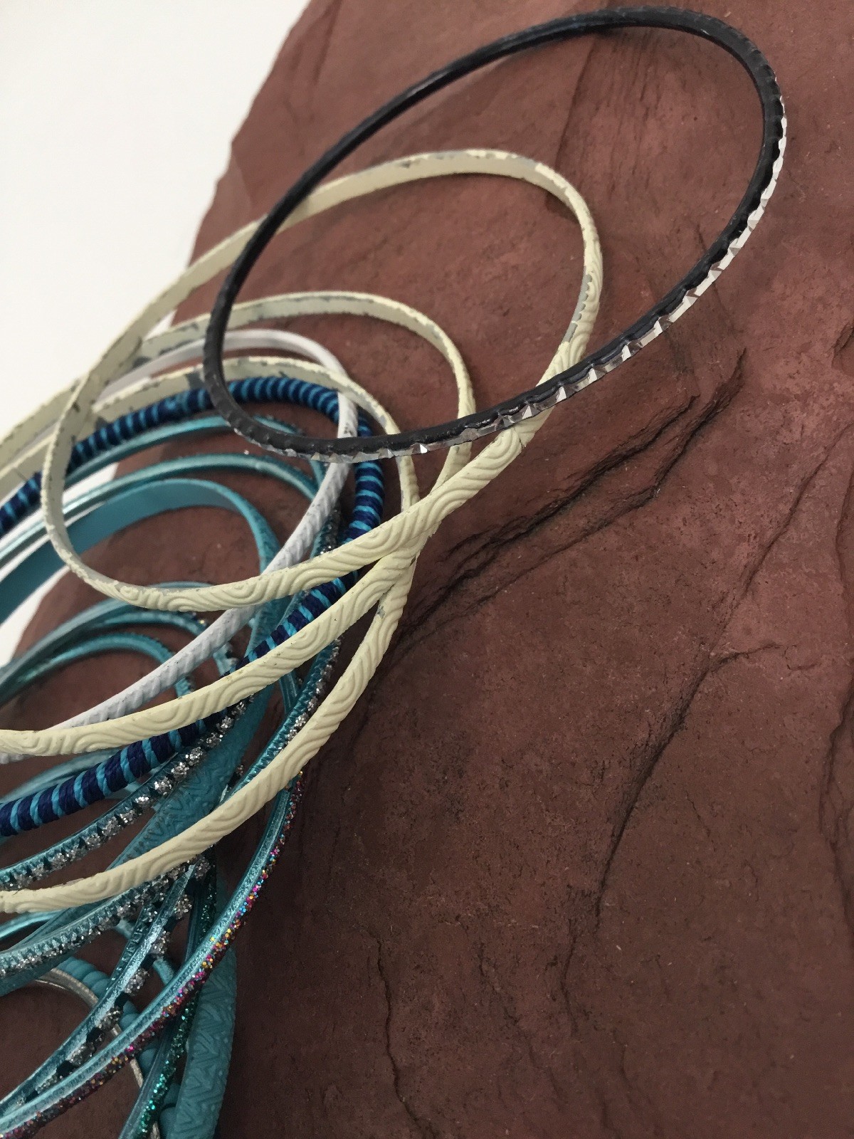 16 Teal White Tone Bracelets Wire Type Assorted Shapes Designs Fashion Lot