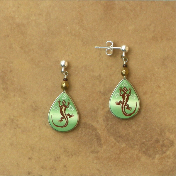 Artisan Painted & Beaded Southwest Gecko Earrings-Fair Trade Peruvian Jewelry