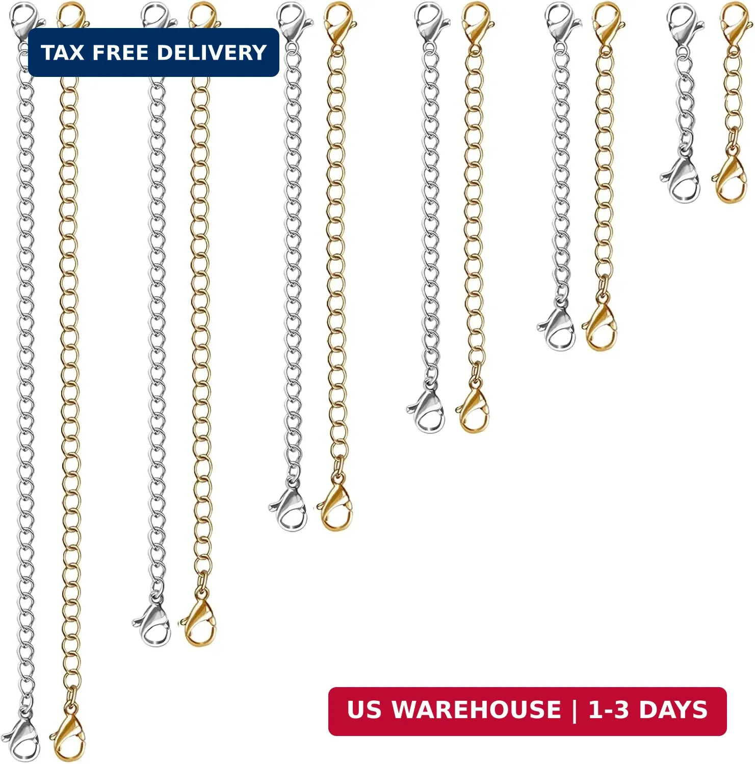 12 Pcs Extender /Safety Chain Extender Necklace Bracelet Lobster lock 1″ To 6″