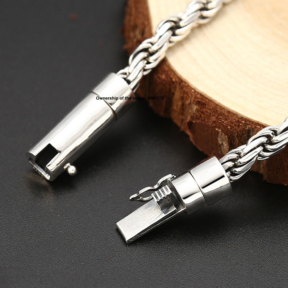 Solid 925 Sterling Silver Bracelet 6mm Rope Link Chain Men’s Bracelet 7.9inch