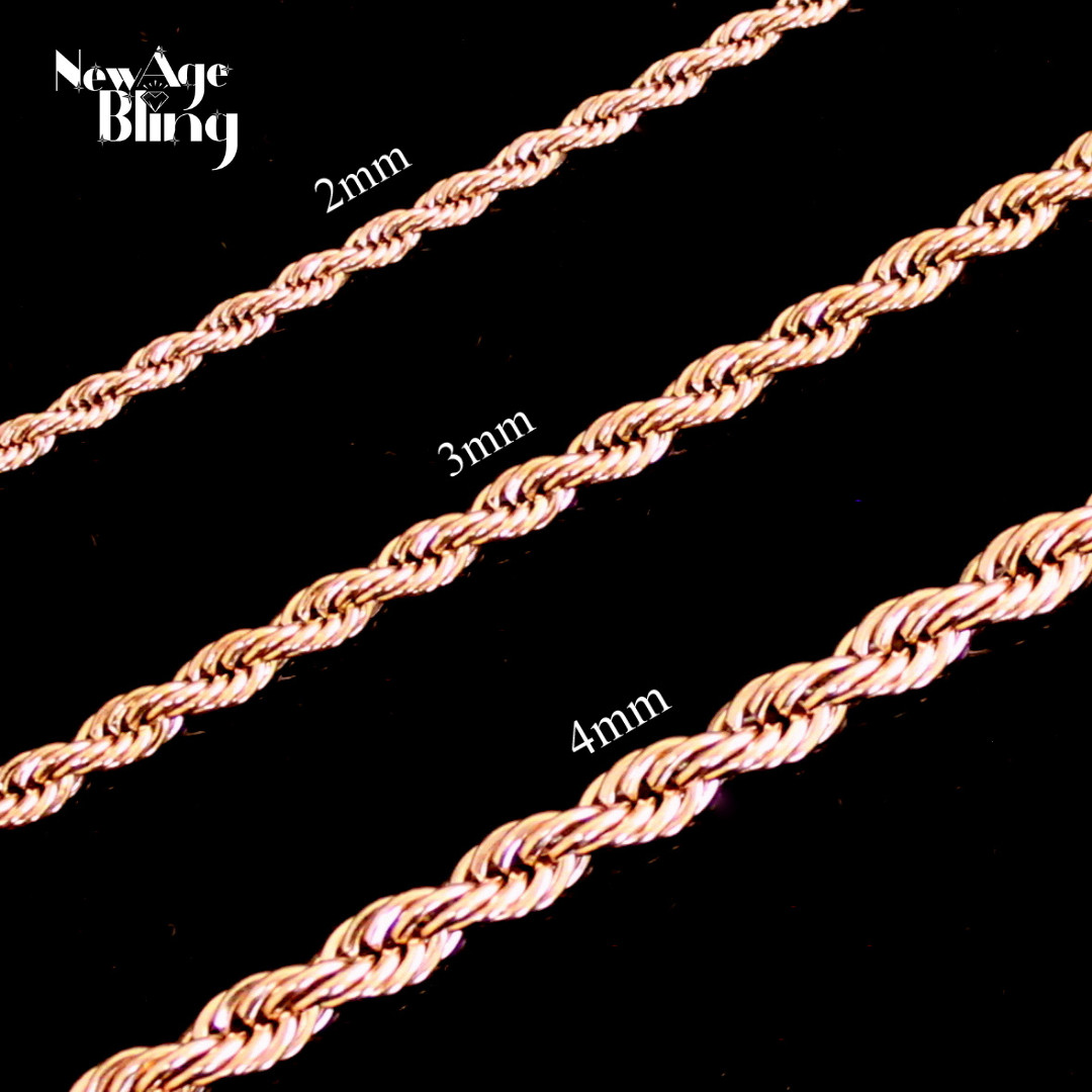 Stainless Steel Rope Chain 14k Rose Gold Plated 16″-30″ Men Women Necklace 2-5mm