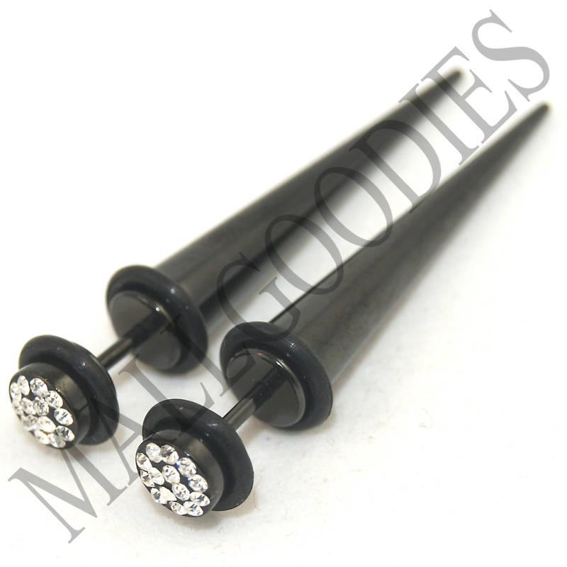 0561 Fake Cheater Illusion Faux Stretchers Tapers Plugs 2G = 6mm Black Clear CZ