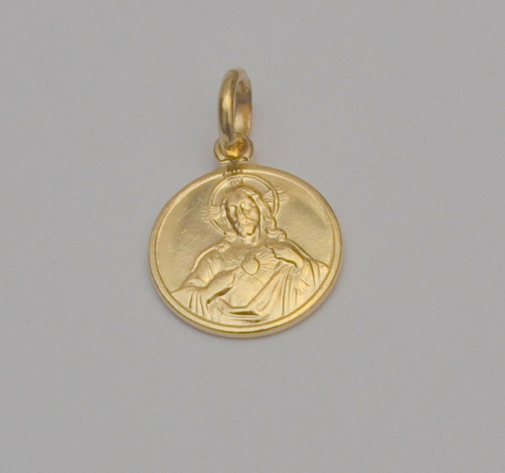 Small 18K Gold Sacred Heart of Jesus Our Lady of Mount Carmel Medal Pendant P3