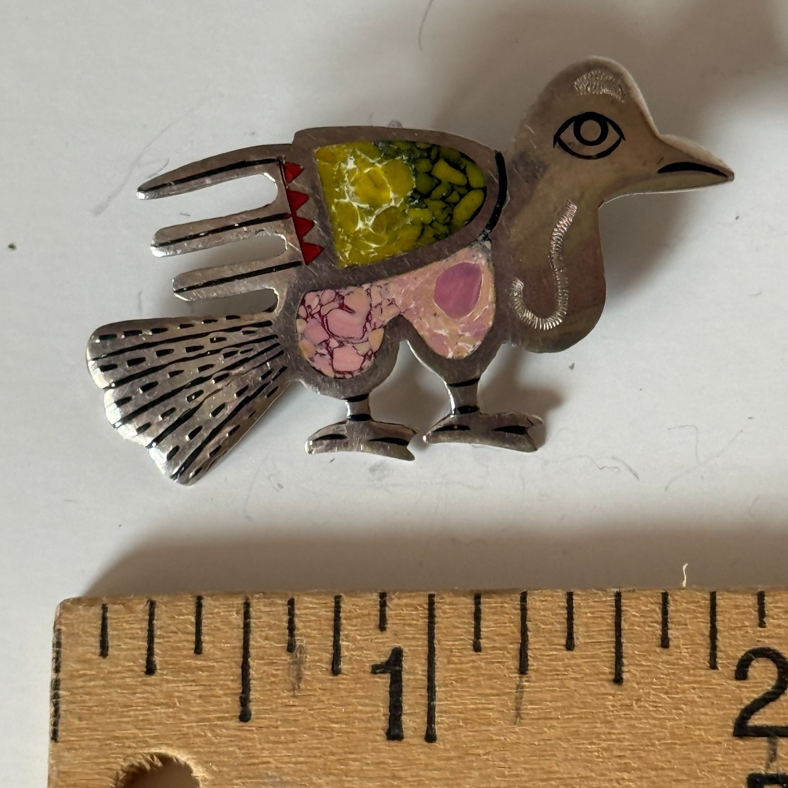 Vintage 925 Sterling Silver Multi-Stone Inlay Peru Bird Brooch Pendant CMC