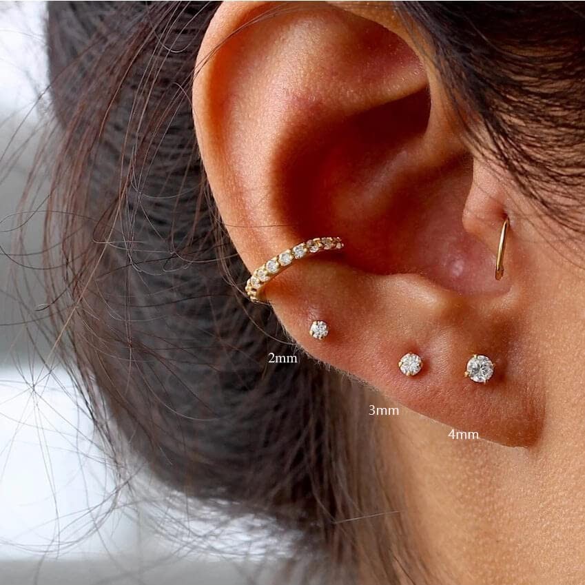 Renkovte Flat Back Screw Back CZ Stud Earrings Small Helix Cartilage Piercing