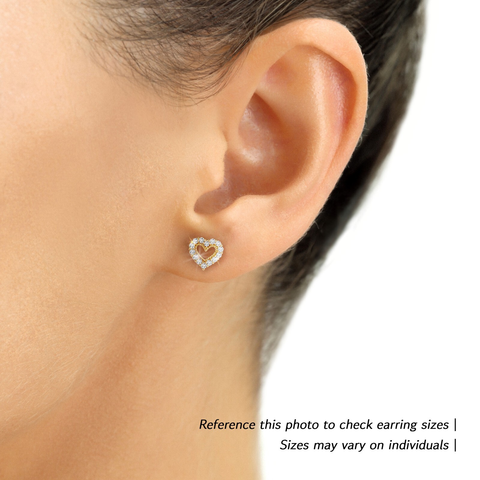 14K Real Solid Gold .252 Ct Diamond Open Heart Stud Earrings Push-back Lab Grown
