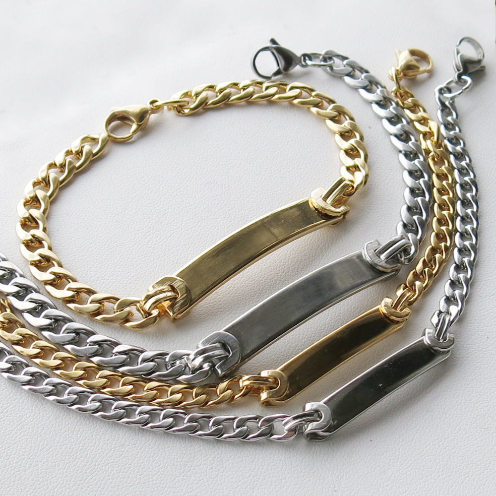 Personalized Custom Stainless Steel Cuban Curb Chain ID Bracelet Free Engraving