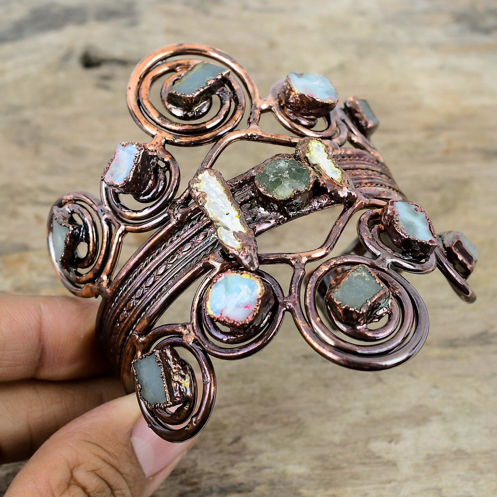 Larimar Rough Jewelry Copper Gift For Love Electroformed Adjustable Bangle