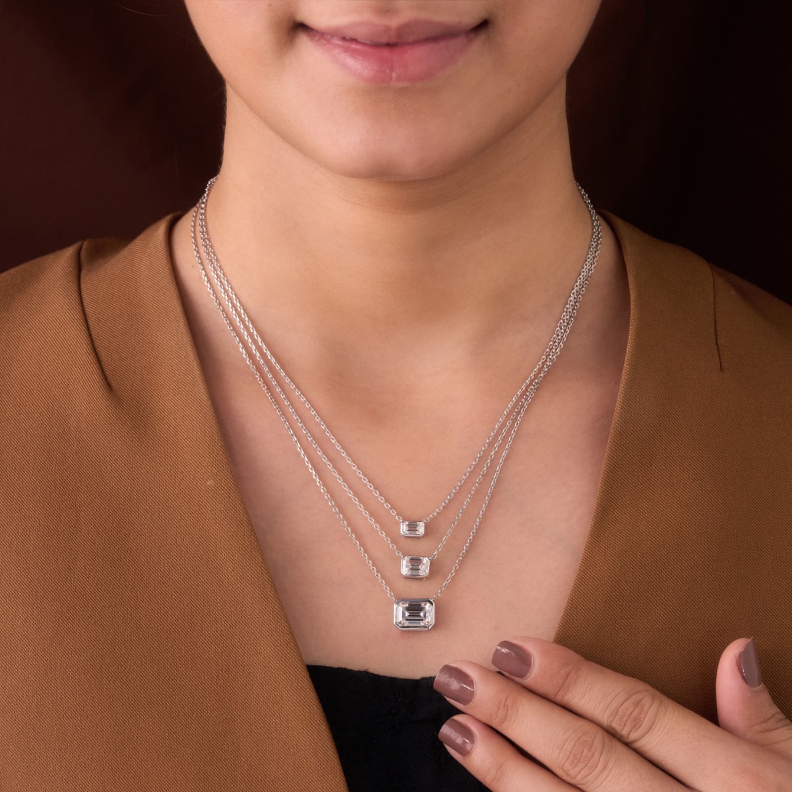 Emerald cut Lab grown diamond pendant necklace | 925 sterling silver