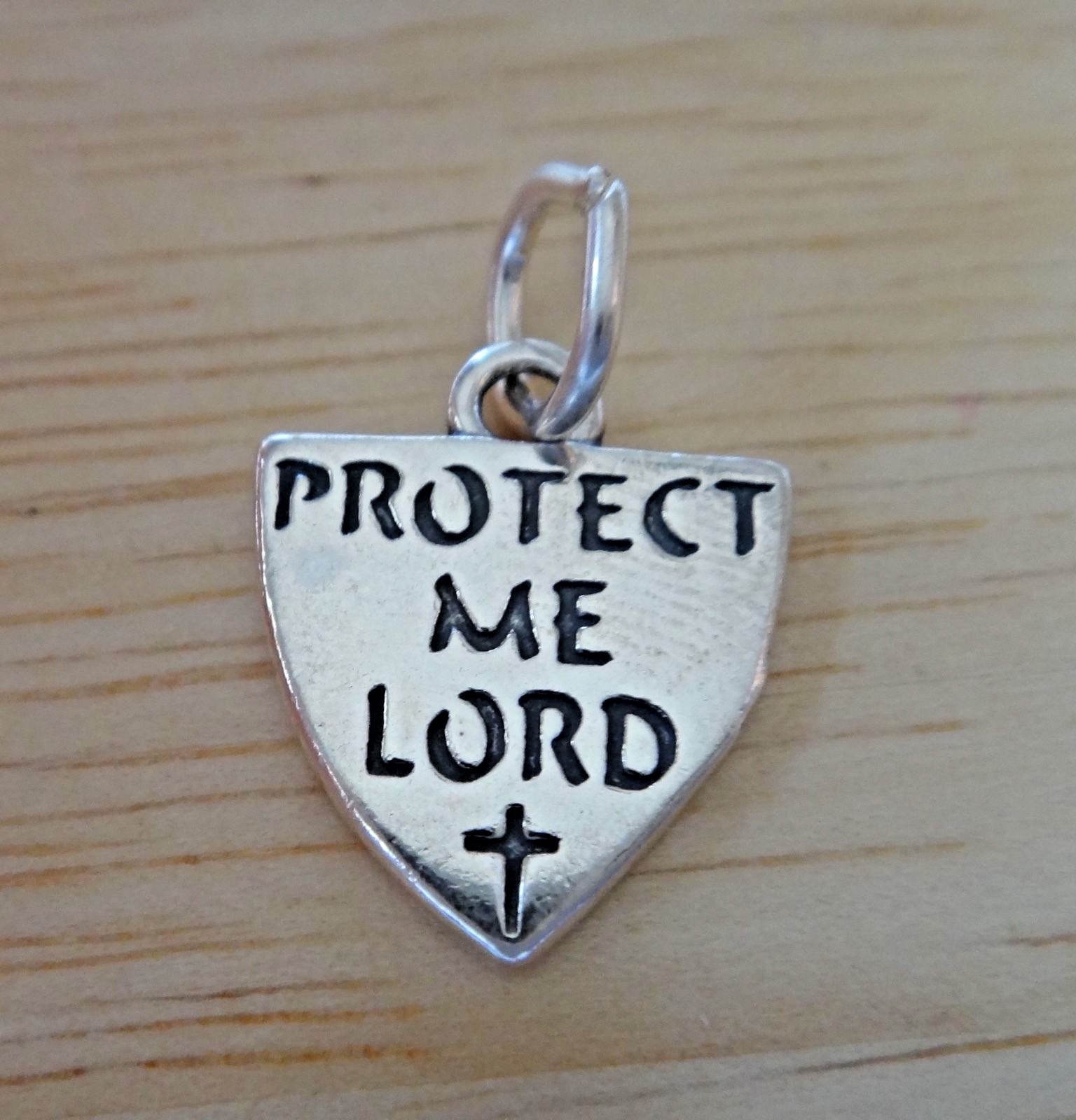 Sterling Silver 16x14mm Religious Medal Protect Me Lord with Cross Shield Charm