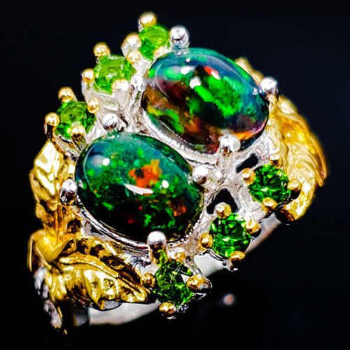 Gift Jewelry One of a kind Natural Black Opal Silver Ring 925 Sterling / RVS349
