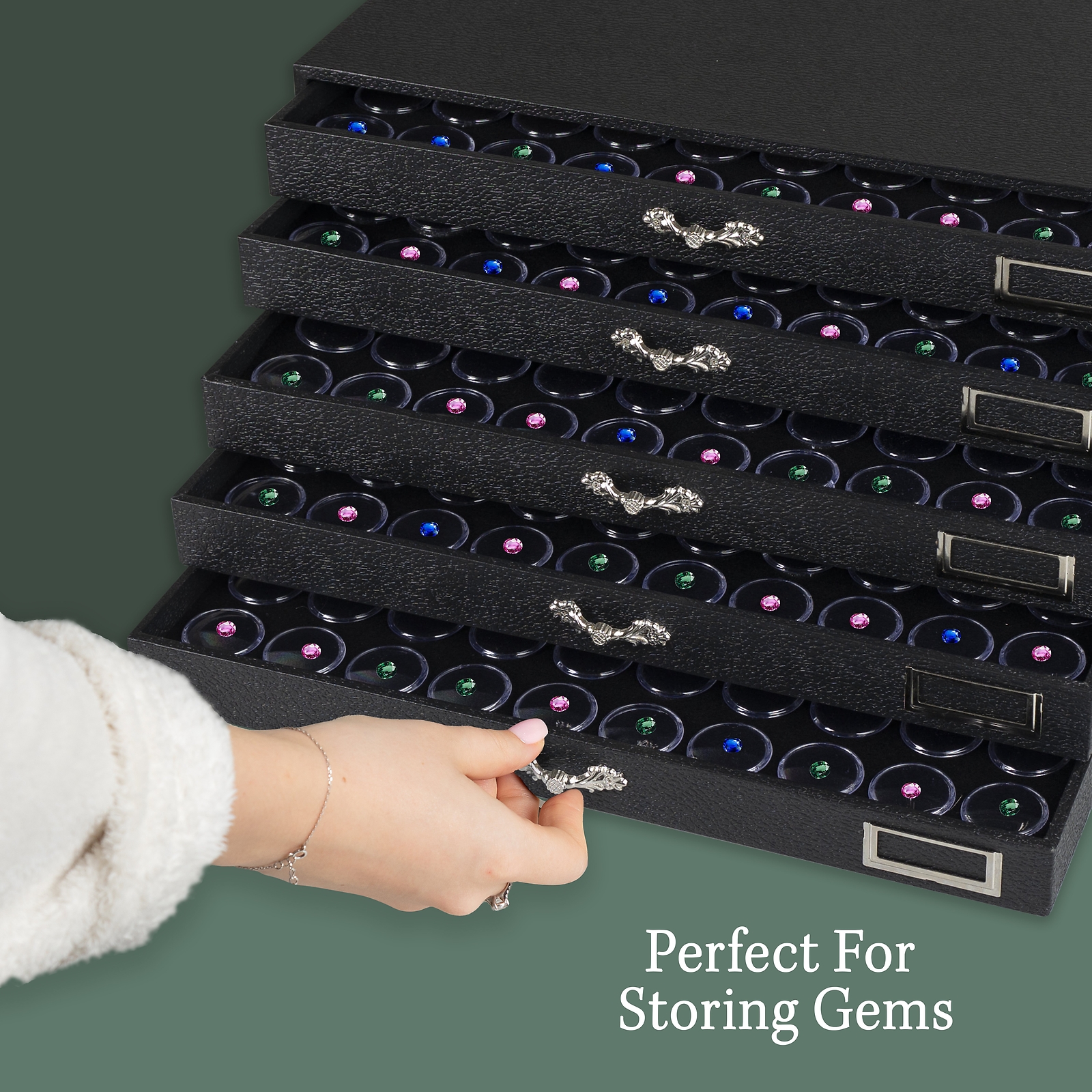 Novel Box 5 Drawer Jewelry Hobby Gem Organizer Display Case with Gem Jar Inserts