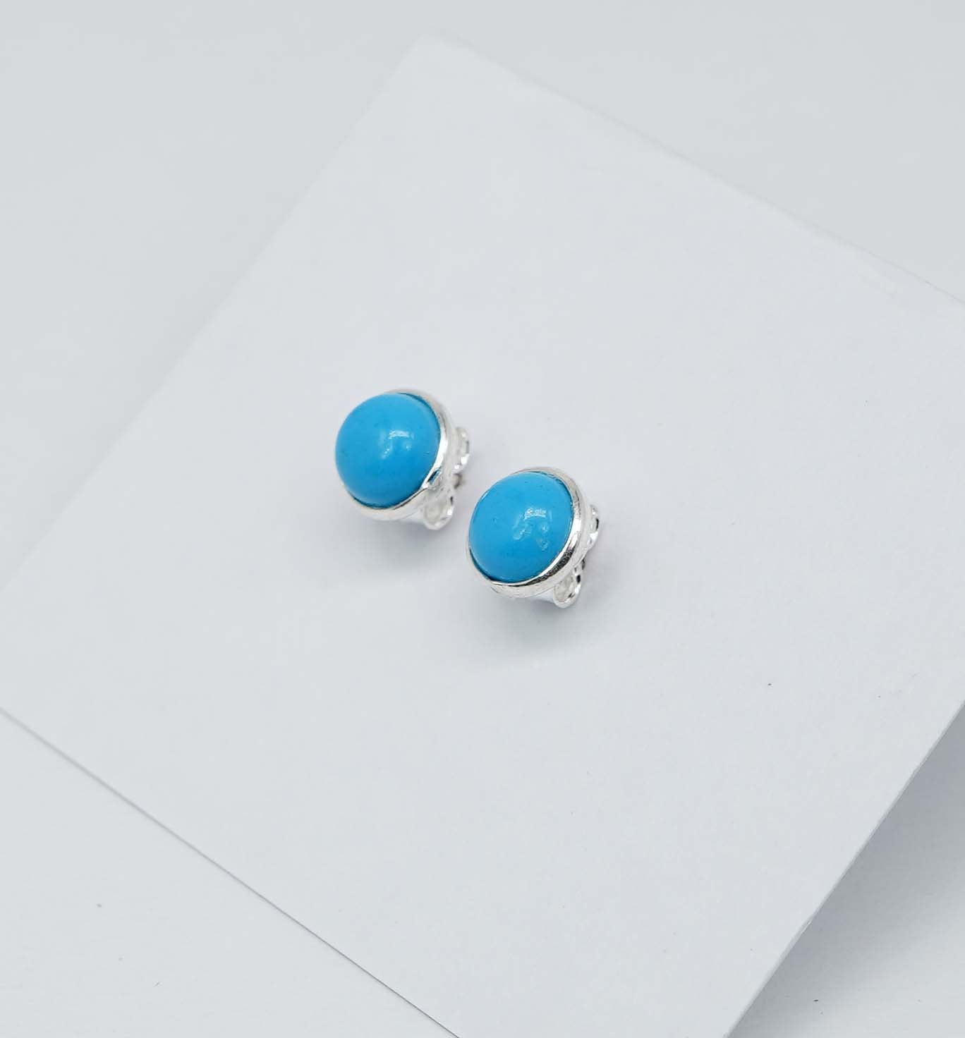 925 Solid Sterling Silver Sleeping Beauty Turquoise Round Shape Stud Earring