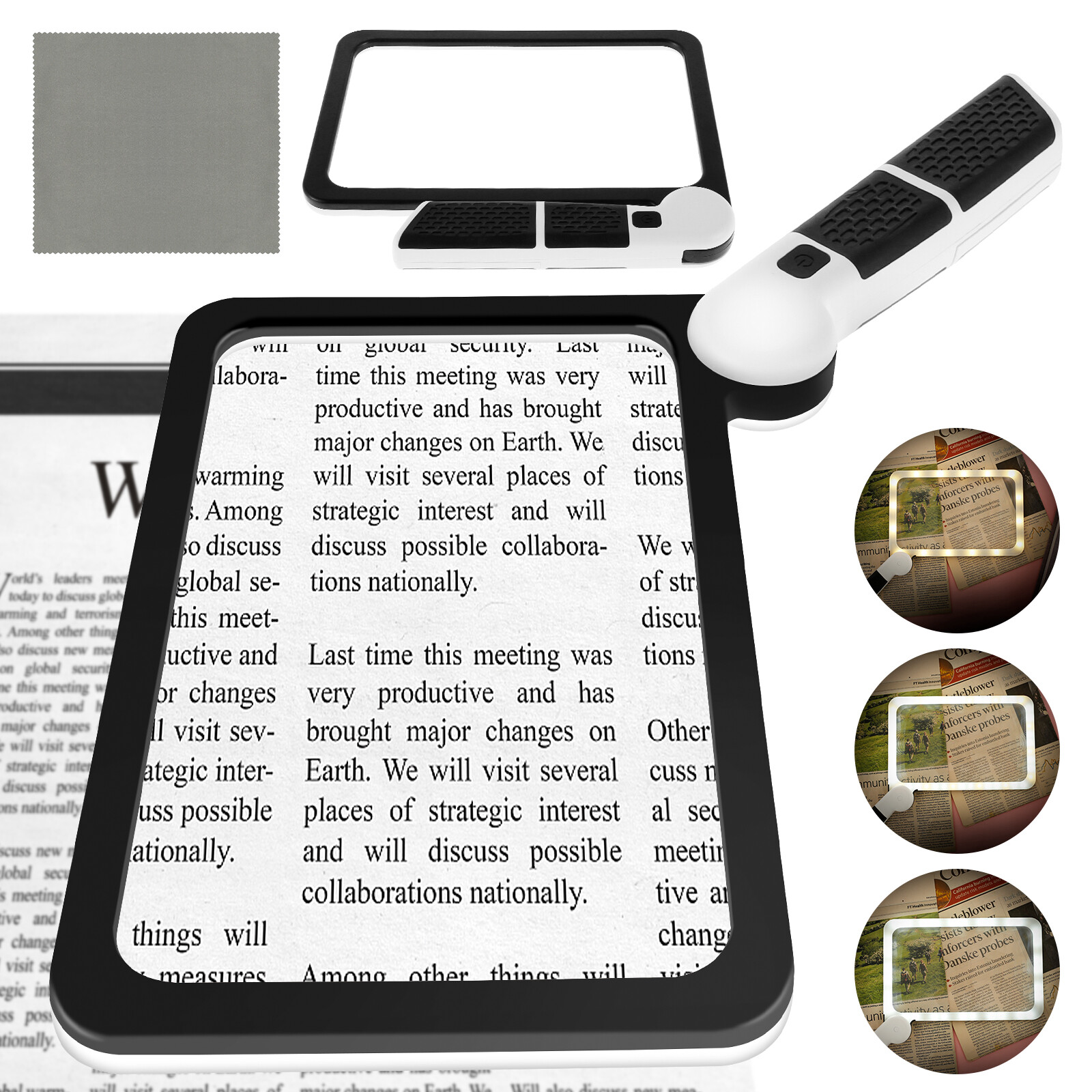 Large Magnifying Glass With 48 LED Light Dimmable 5X Reading Foldable Magnifier