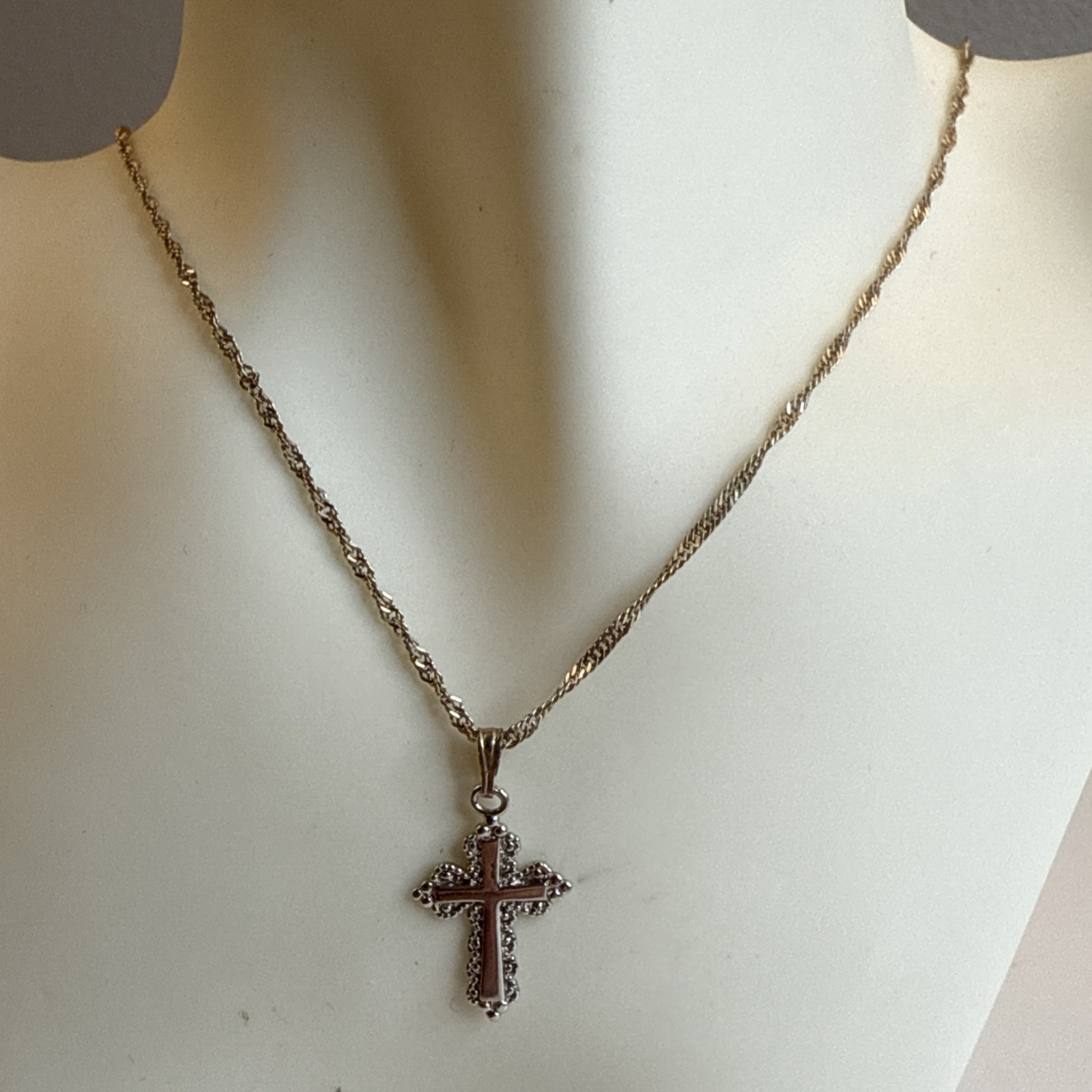 STERLING SILVER Cross Pendant 1” w/ 1mm Width 18″ Chain 3.7g