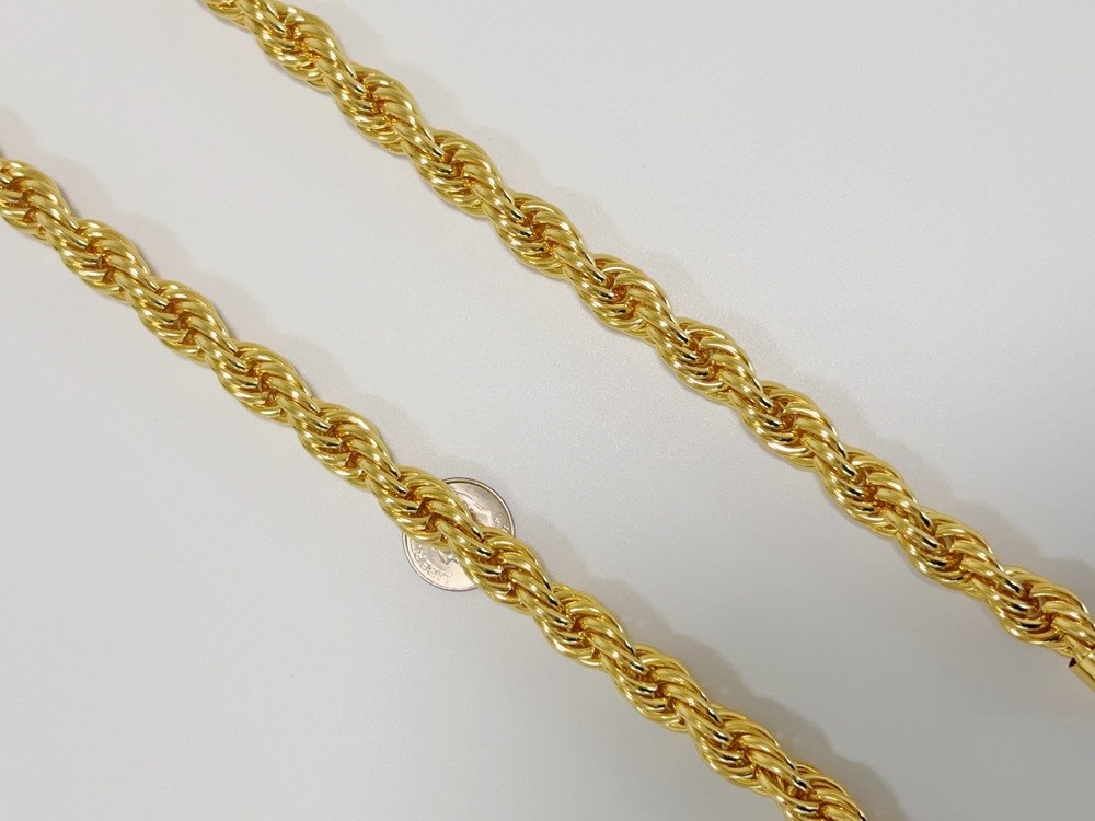 18K Yellow Gold 10mm Diamond Cut Rope Chain Necklace Mens Womens 24in 26in 28in