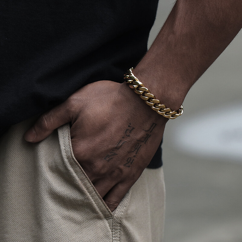 Men’s Solid Miami Cuban Link Bracelet Chain 14K 18K Gold Plated Stainless Steel