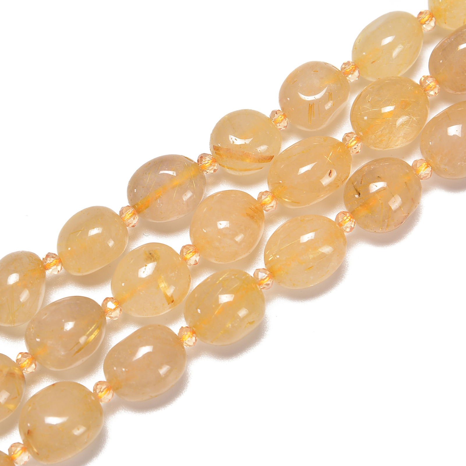 Golden Rutilated Quartz Barrel Nugget Beads Size 10×12-12x15mm 15.5” Strand