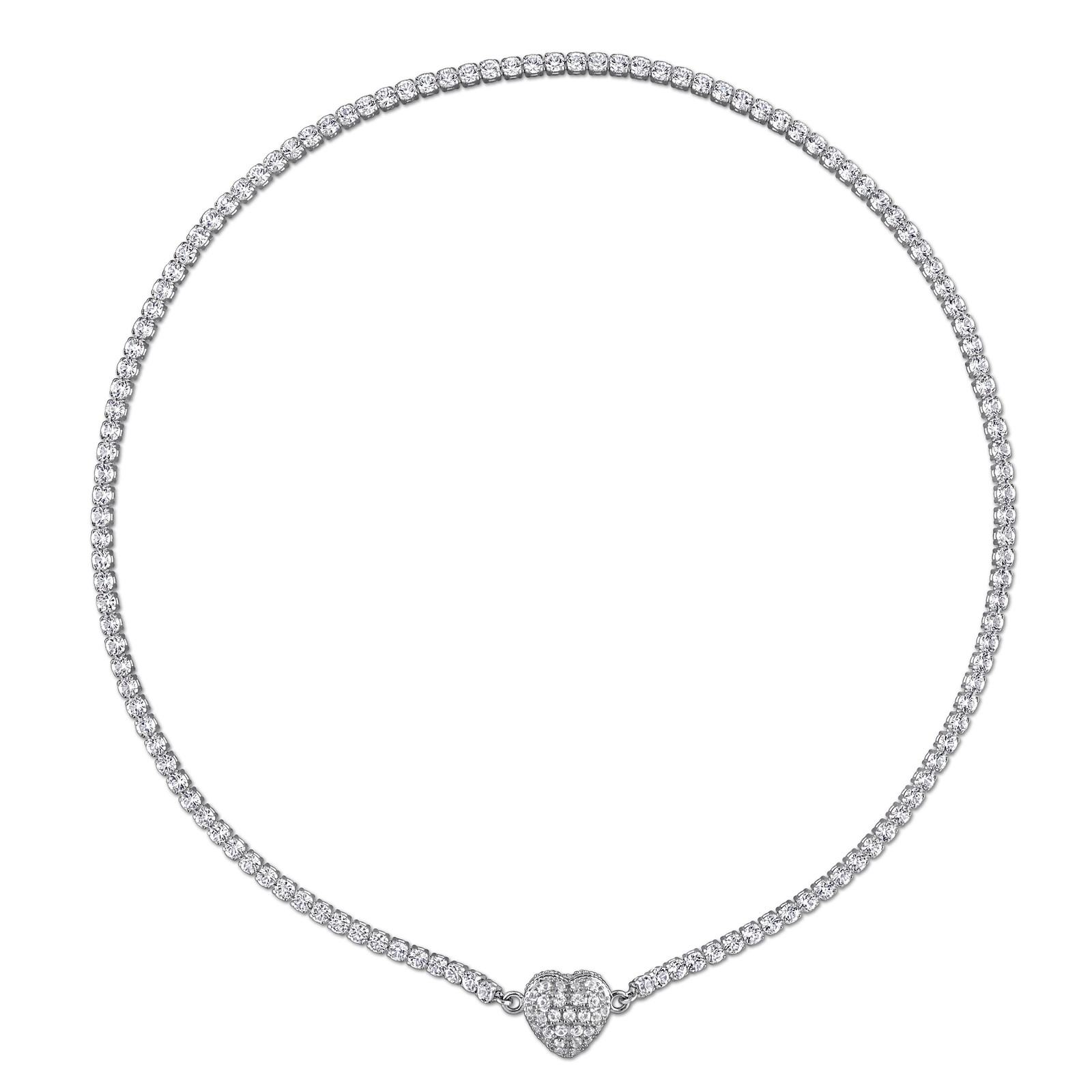 Amour Sterling Silver Created White Sapphire Necklace with Heart Clasp – 17 in