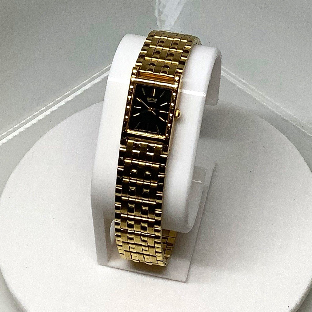 Seiko Tank Women’s Gold Tone Rectangular Black Dial Quartz Metal Bracelet Watch