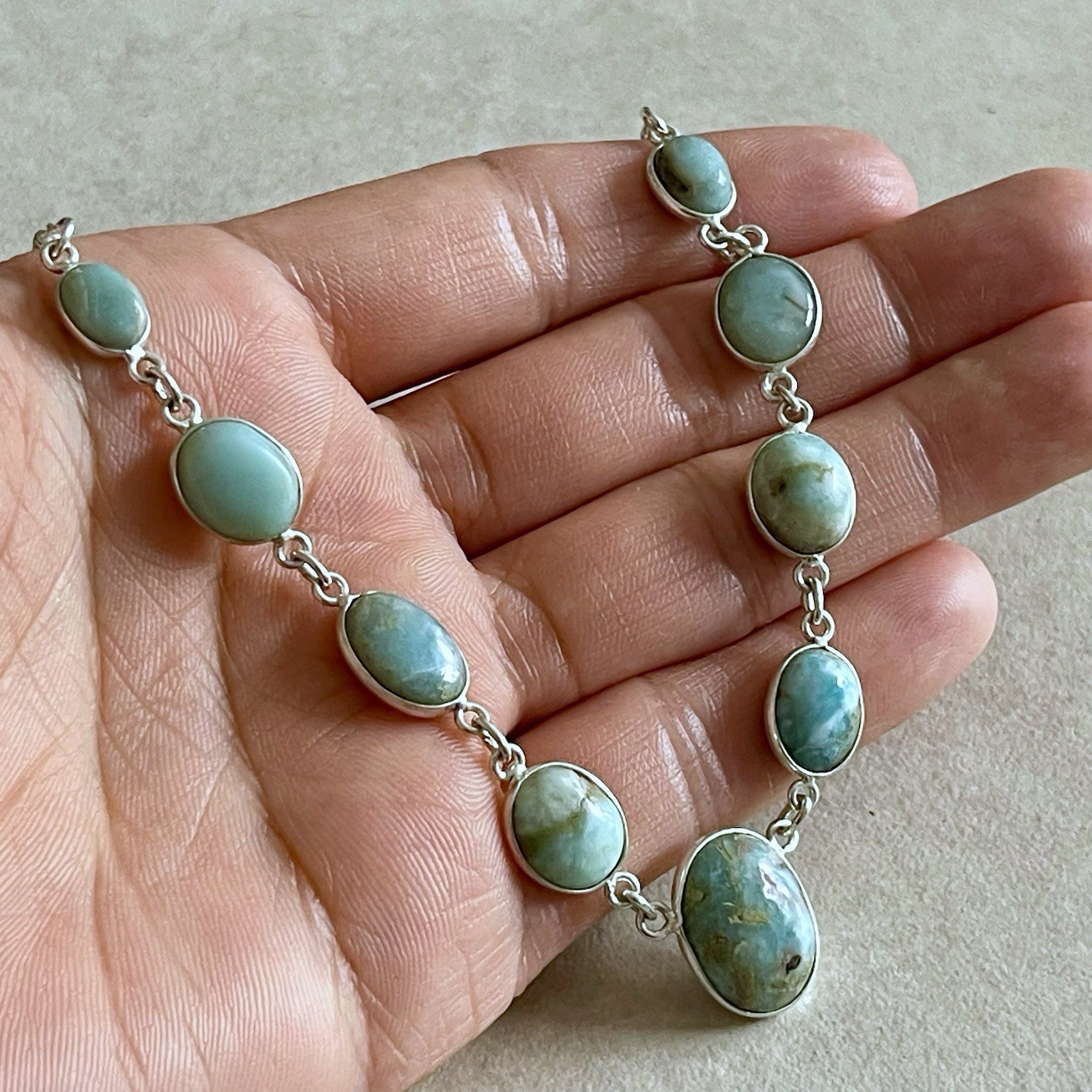 NATURAL SKY BLUE DOMINICAN LARIMAR 925 STERLING SILVER NECKLACE 19” HANDMADE