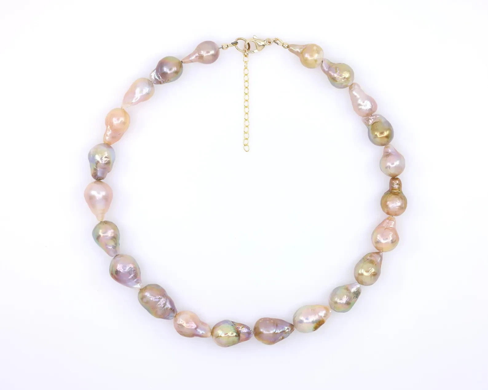 Baroque Pearl Necklace | Solid 14K Gold | 12x18mm Multicolor Freshwater Choker