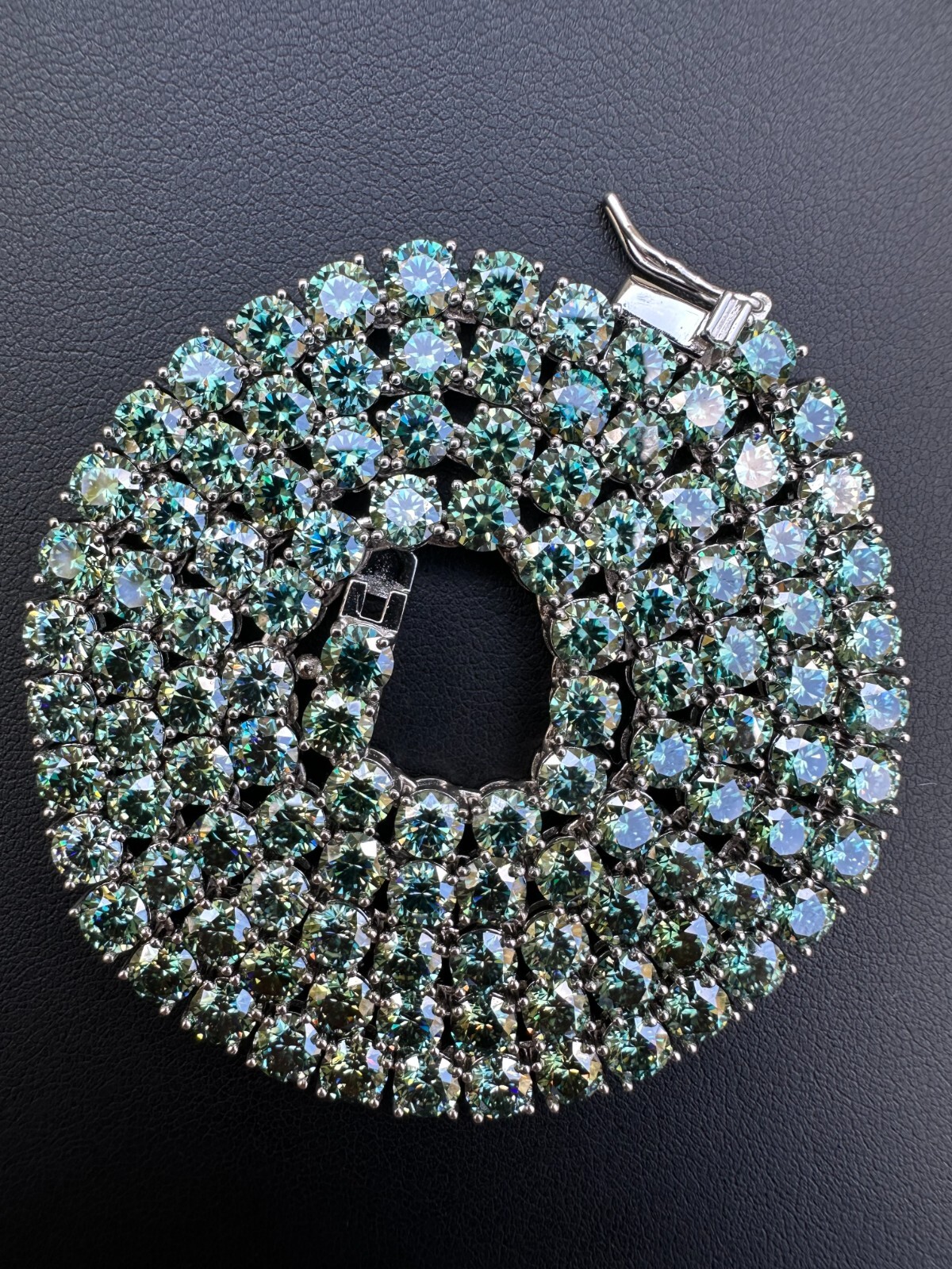 Blue Green MOISSANITE 5mm Tennis Chain 925 Silver Iced Necklace Passes Tester