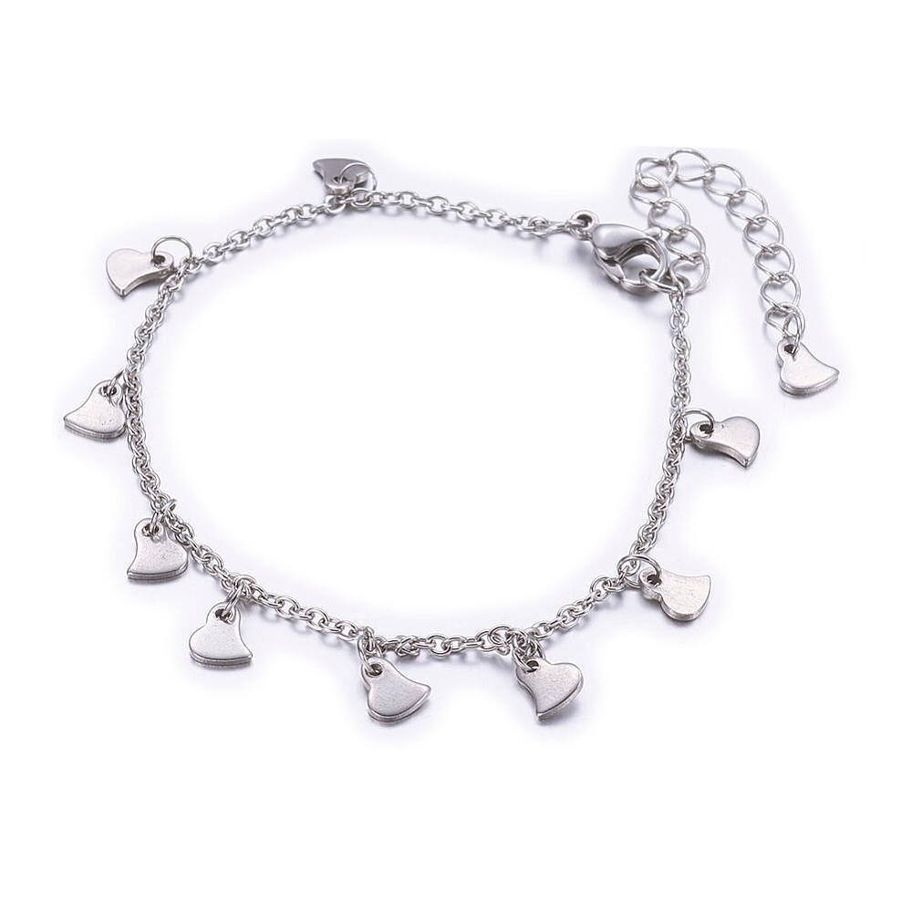 Stainless Steel Charm Bracelet Heart Stainless Steel Cable Silver Z117