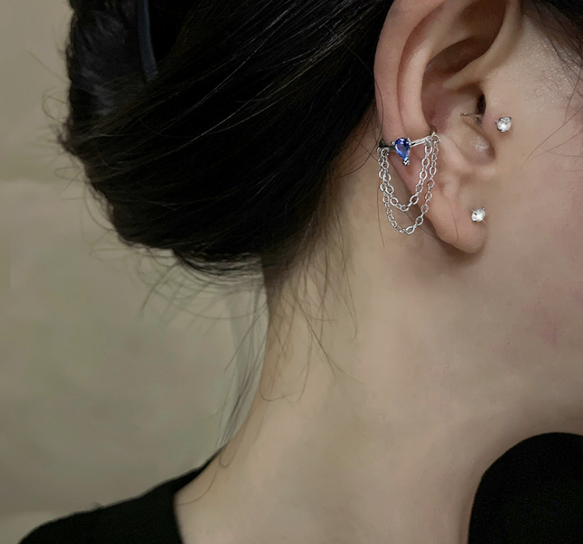 1Pc Silver Plated Ear Cuff Blue CZ Star Teardrop Earring No Pierced Clip On I123