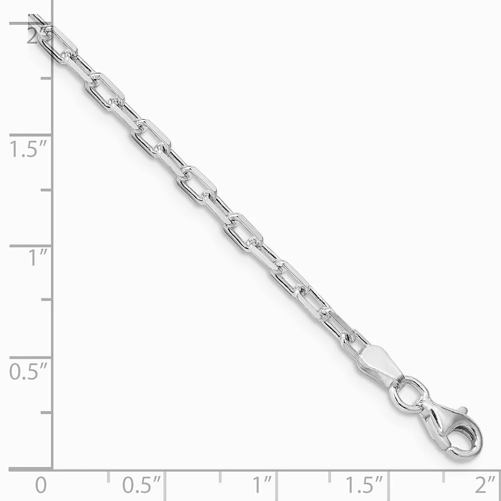 Sterling Silver RH-Plated 2.9mm Diamond-Cut Long Link Cable Chain Bracelet 7″-8″