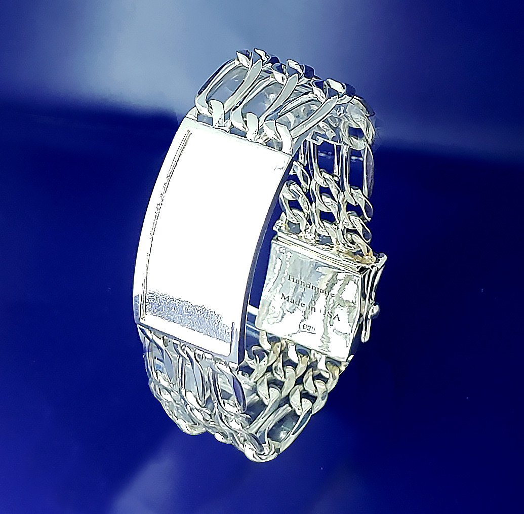23 mm Solid Heavy Sterling Silver 3 Row Link ID Bracelet 8 Inches 61 Grams