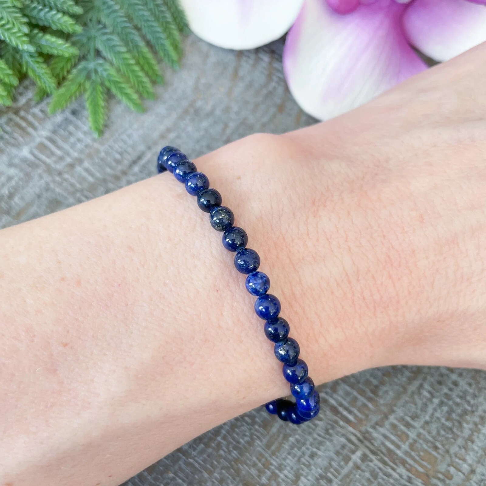 Lapis Lazuli Crystal Gemstone Elastic Dainty Bracelet Minimalist 4mm Round Beads