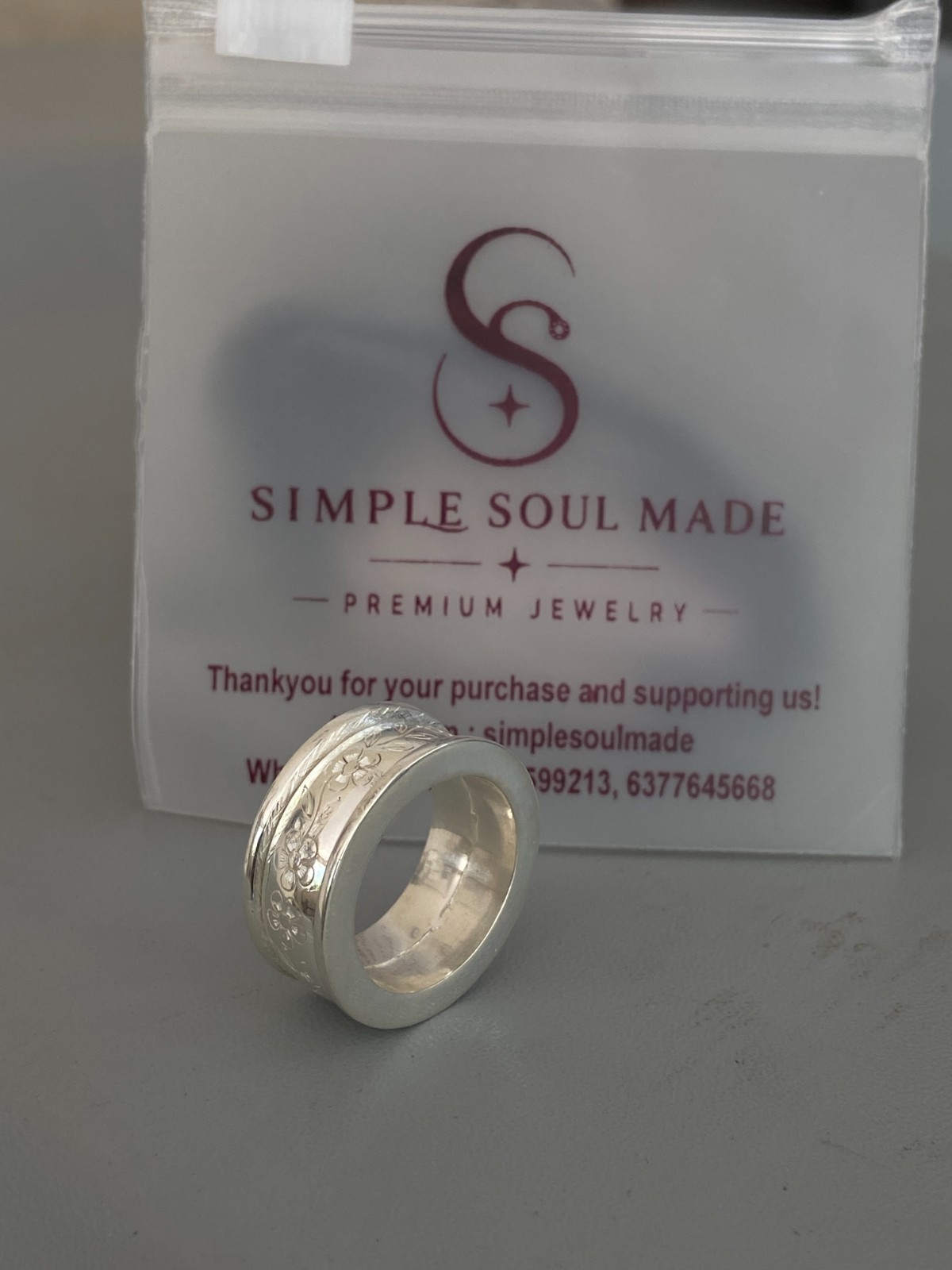925 Sterling Silver Flower Spinner Ring Floral Meditation Band Wide